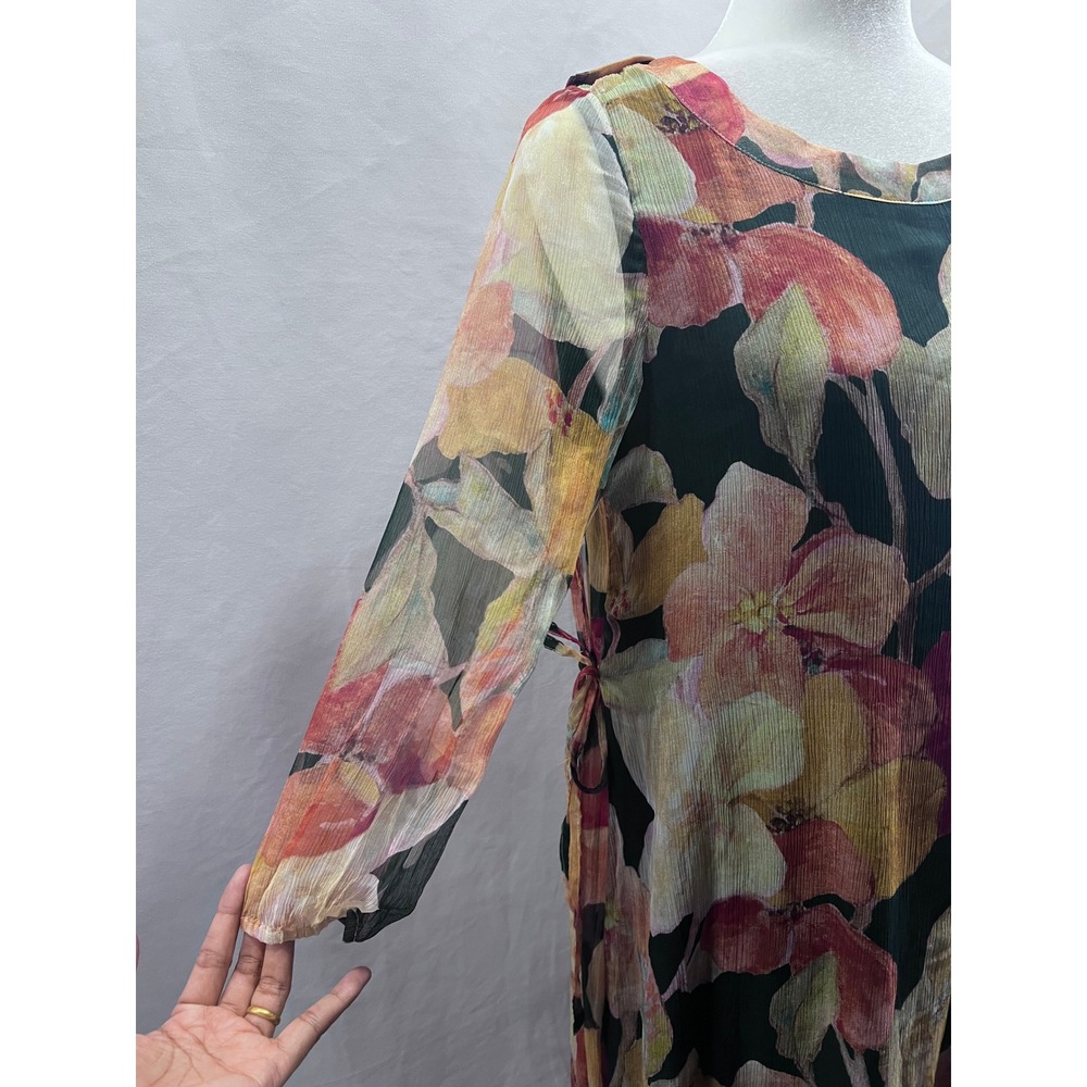STYLEWE Floral Silk Maxi Dress with Removable Cape Sheer Long Sleeve Multi Color - Picture 6 of 11